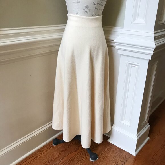 Jil Sander High Rise Midi Skirt Womens 42 US 12 Cream Boiled Wool Zipper A-Line - Picture 13 of 15